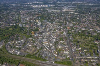 Aerial view, city centre Gelsenkirchen, main station railway tracks, Bahnhofstraße and Ringstraße,