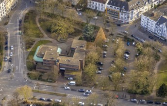 Aerial view, Michaelshaus community centre and meeting place, Urbanus Park and car parks, Buer,