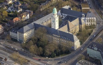 Aerial view, town hall and city administration of Buer with town hall tower, Buer, Gelsenkirchen,