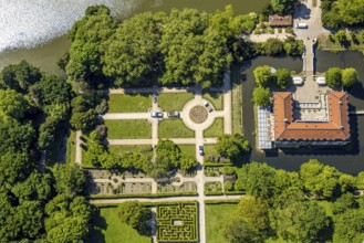 Aerial view, Schloss Berge with castle park, moated castle and hotel, Erle, Gelsenkirchen, Ruhr