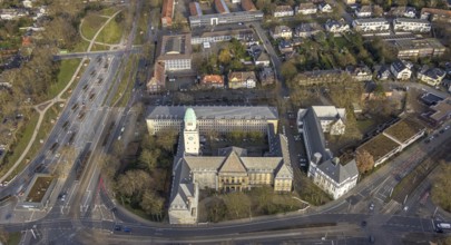 Aerial view, town hall and city administration Buer with town hall tower, ZOB bus station Buer at