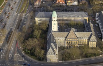 Aerial view, town hall and city administration of Buer with town hall tower, Buer, Gelsenkirchen,