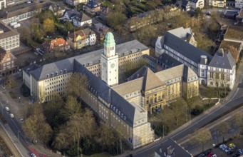 Aerial view, town hall and city administration of Buer with town hall tower, Buer, Gelsenkirchen,