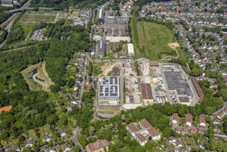 Aerial view, industrial estate Bergmannsglückstraße, construction site and new Meinhövel central