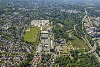 Aerial view, industrial estate Bergmannsglückstraße, construction site and new Meinhövel central