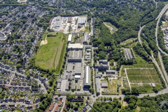 Aerial view, industrial estate Bergmannsglückstraße, construction site and new Meinhövel central