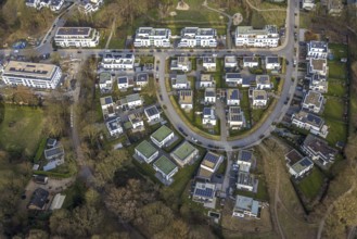 Aerial view, new development area Am Buerschen Waldbogen, Zur Marienkapelle, semi-circular housing