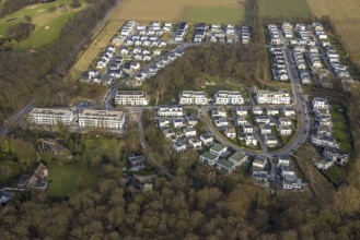 Aerial view, new development area Am Buerschen Waldbogen, Zur Marienkapelle, semi-circular housing