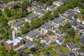 Aerial view, Lippestrasse development area, green roof, Hamm, Ruhr area, North Rhine-Westphalia,