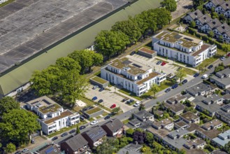Aerial view, Schützenstraße development area, green roof, Hamm, Ruhr area, North Rhine-Westphalia,