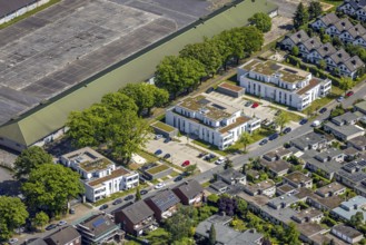 Aerial view, Schützenstraße development area, green roof, Hamm, Ruhr area, North Rhine-Westphalia,