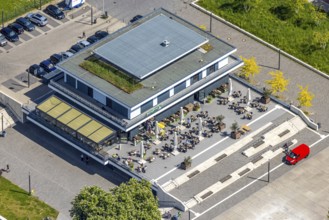 Aerial view, R-Cafe on Adenauerallee, Datteln-Hamm Canal, green roof, Hamm, Ruhr area, North