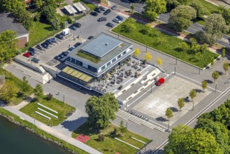 Aerial view, R-Cafe on Adenauerallee, Datteln-Hamm Canal, green roof, Hamm, Ruhr area, North