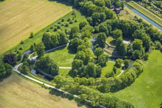 Aerial view, Marker Burghügel, Burg Mark, landmark with moat, Uentrop, Hamm, Ruhr area, North