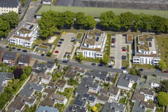 Aerial view, Schützenstraße development area, green roof, Hamm, Ruhr area, North Rhine-Westphalia,