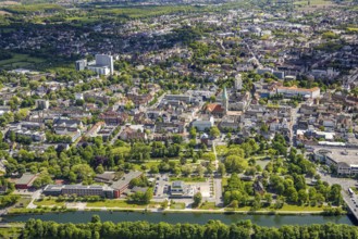 Aerial view, R-Cafe on Adenauerallee, Datteln-Hamm Canal, green roof, Hamm, Ruhr area, North