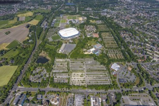Aerial view, Berger Feld, Schalke Arena Park with Veltins Arena football stadium, Erle,