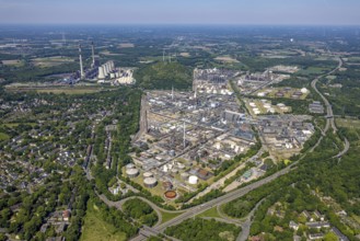 Aerial view, Scholven power plant and new combined cycle gas and steam turbine power plant, Ruhr Öl