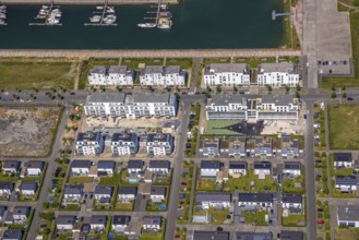 Aerial view, Graf Bismarck Johannes-Rau-Allee neighbourhood, residential complex at the Stölting