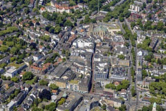 Aerial view, City centre Gelsenkirchen-Buer Hochstraße with cathedral catholic provost church St.