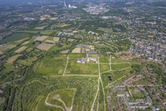 Aerial view, Hugo/Consol Consolidation colliery with winding tower, Devesestraße, commercial and