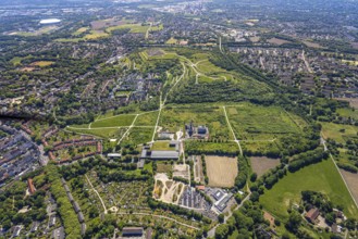 Aerial view, Hugo/Consol Consolidation colliery with winding tower, Devesestraße, commercial and