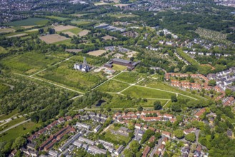 Aerial view, Hugo/Consol Consolidation colliery with winding tower, Devesestraße, commercial and