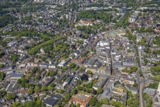 Aerial view, City centre Gelsenkirchen-Buer Hochstraße with cathedral catholic provost church St.