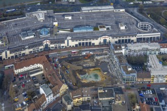 Aerial view, construction site with demolition of the western half of the Ritterpassage, next to it