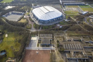 Aerial view, Berger Feld comprehensive school at the Bundesliga stadium Veltins-Arena of FC Schalke