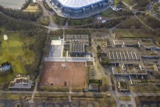 Aerial view, Berger Feld comprehensive school at the Bundesliga stadium Veltins-Arena of FC Schalke