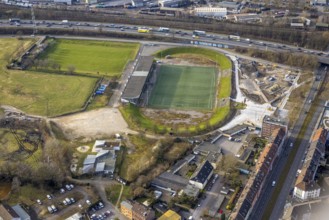 Aerial view, football stadium Glückauf-Kampfbahn with grandstand, DJK Teutonia Schalke-Nord 1921 e