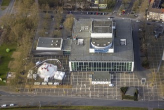Aerial view, music theatre circus tent on Willi-Müller-Platz, Schalke, Gelsenkirchen, Ruhr area,