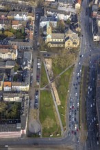 Aerial view, Georgswiese Ecological Park and St George's Roman Catholic Church, Schalke,