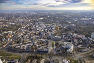 Aerial view, city centre view with Heinrich-König-Platz, Ebertstraße with tram subway,
