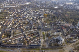 Aerial view, city centre view with Heinrich-König-Platz, Ebertstraße with tram subway,