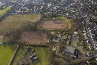 Aerial view, sports facility Baulandstraße football stadium, sports club DJK SG Borussia Scholven