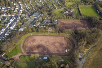 Aerial view, sports facility Baulandstraße football stadium, sports club DJK SG Borussia Scholven