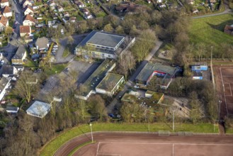 Aerial view, Hauptschule an der Mehringstraße and Kurt Schumacher Haus, municipal day care centre