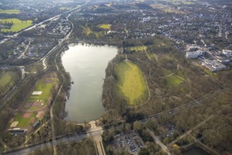 Aerial view, Berger See and Open Door Sports Centre, Berger Park, on the right Knappschaft Kliniken