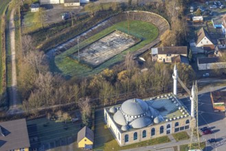 Aerial view, former Barbara Stadium SK Germania Herringen and DitiB Ulu Camii Mosque, Herringen