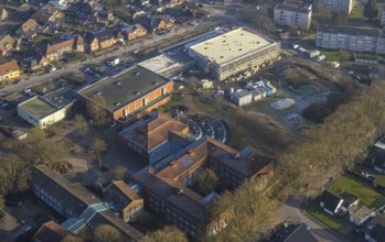 Aerial view, construction site of the triple gymnasium at Sophie-Scholl-Gesamtschule,
