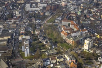 Aerial view, Johanniter-Kliniken Hamm general hospital and Südring park, employment agency