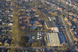 Aerial view, construction site triple gymnasium at Sophie-Scholl-Gesamtschule, Stefanstrasse,