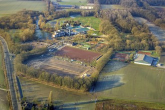 Aerial view, Selbachpark, sports field football stadium 1. FC Pelkum e.V. and tennis courts,