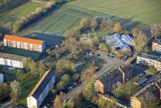 Aerial view, Heilig Kreuz catholic kindergarten, Herringen district, Hamm, Ruhr area, North