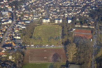 Aerial view, Glück-Auf-Stadion (Glückaufstadion) football stadium and tennis courts, sports