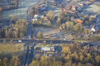 Aerial view, intersection of Werler Straße, federal road B63 and Ostdorfstraße, former Kley garden