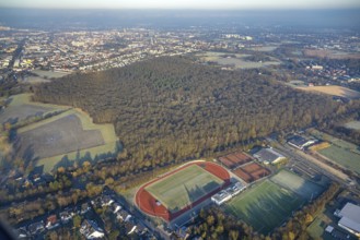 Aerial view, Pilsholz forest area, Hammer SC sports complex with football stadium and tennis