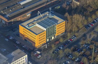 Aerial view, DB InfraGO AG, Netz Hamm Eisenbahngesellschaft company building, centre, Hamm, Ruhr